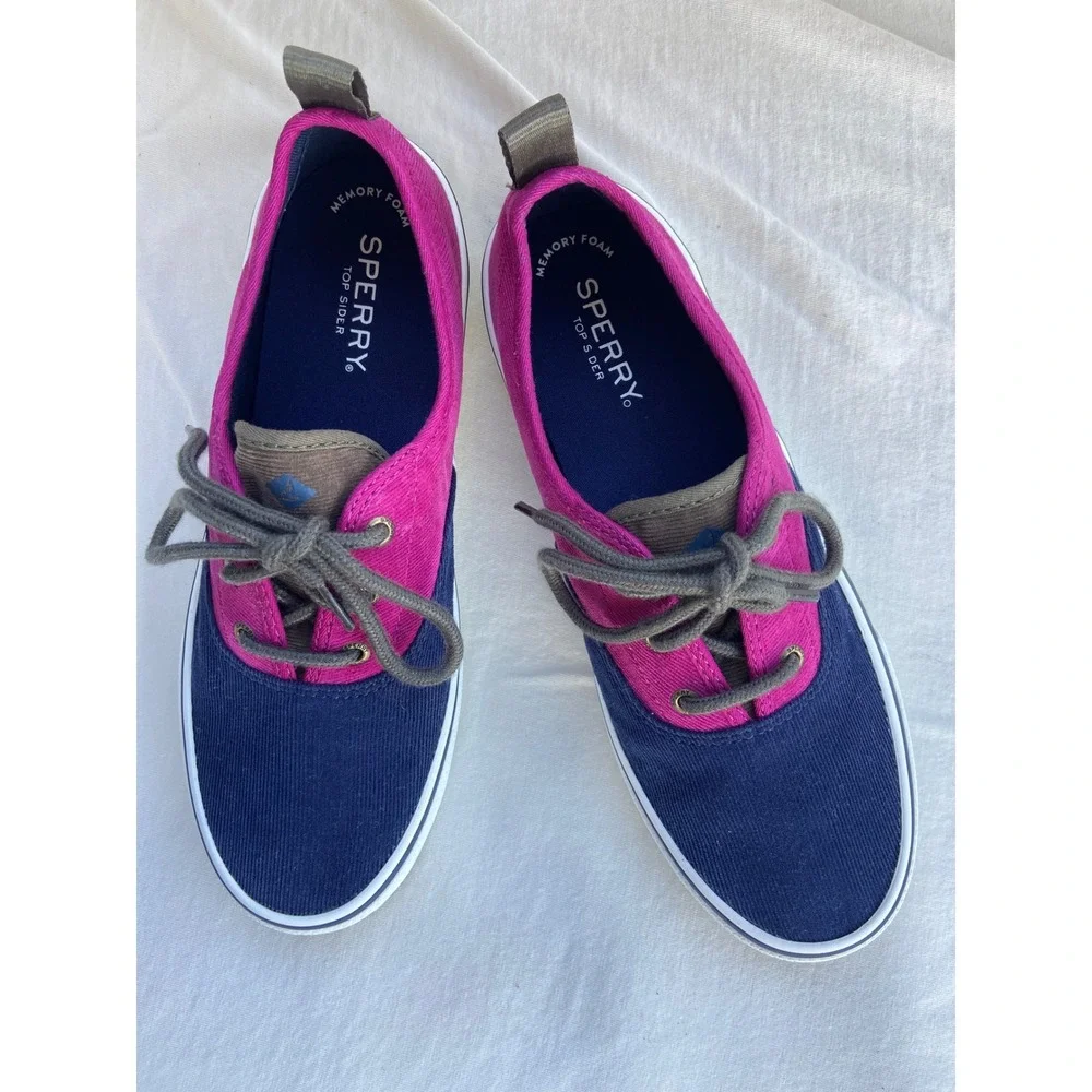 Sperry Top-Sider Crest Vibe Corduroy Sneakers Magenta Navy Blue Women Casual 7.5